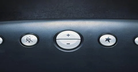 Buttons on a black multimedia computer keyboard Stock Photos
