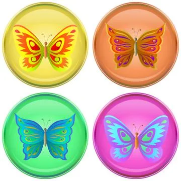 Buttons with butterflies Stock Illustration