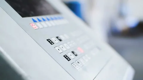 Buttons of control panel of industrial machine tool on metalworking industry Stock Footage 88370564