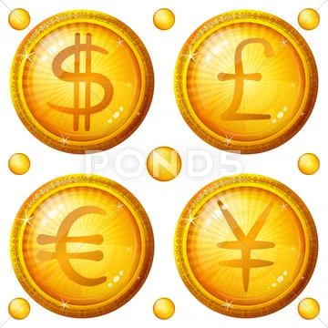 Buttons with currency signs, set Stock Illustration