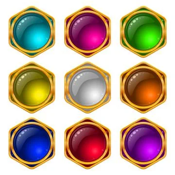 Buttons with gems, set, round Stock Illustration
