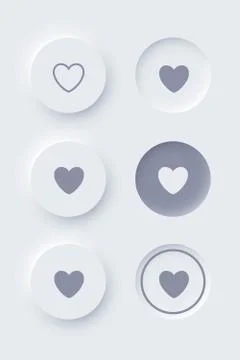 Buttons hearts square or round shapes Neomorphism UI design Illustrazione stock