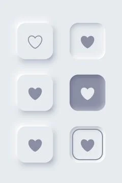 Buttons hearts square or round shapes Neomorphism UI design Stock Illustration