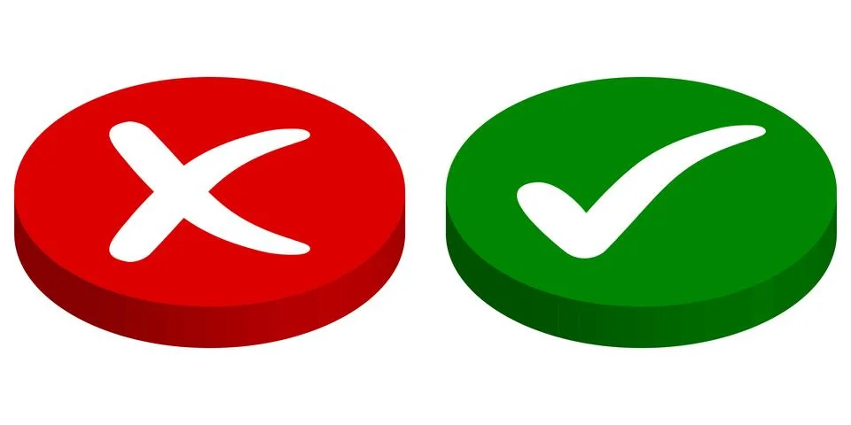 Buttons input output, rejected approved, vector cross mark and check mark, green Stock Illustration