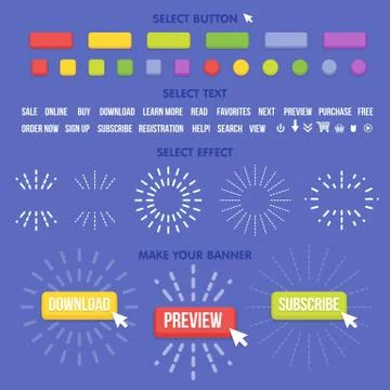 Buttons maker constructor. Create your banner for web, presentation, game Stock Illustration