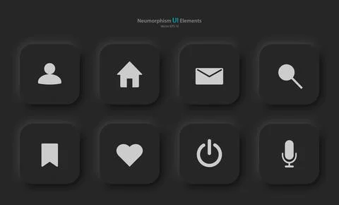 Buttons for mobile devices in the style of neumorphism, UI, UX. Illustrazione stock