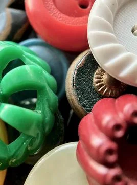 Buttons: Multi-colored antique or vintage sewing buttons, Celluloid, Bakelite Stock Photos