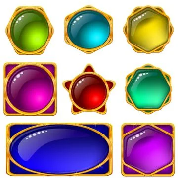 Buttons with multicolored gems, set Stock Illustration