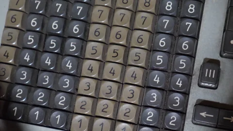 Buttons On An Old Retro Calculating Machine, Close-Up Stock Footage 294831678