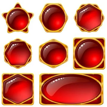 Buttons with red gems, set Stock Illustration