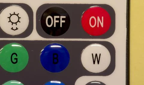 Buttons on a remote controller for LED lighting Foto stock