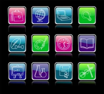 Buttons with school symbols Stock Illustration