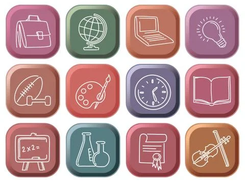 Buttons with school symbols Stock Illustration