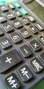 The buttons on the solar powered electronic calculator Stock Photos