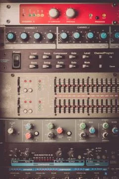 Buttons in sound studio Stock Photos