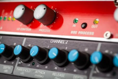 Buttons in sound studio Stock Photos