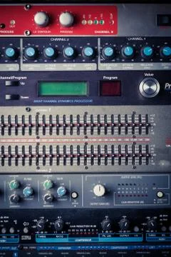 Buttons in sound studio Stock Photos