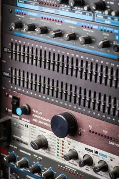 Buttons in sound studio Stock Photos