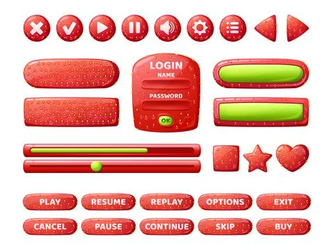 Buttons with strawberry texture for game interface Stock Illustration