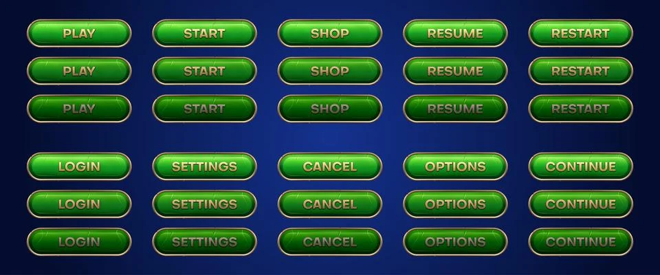 Buttons for web game menu or website ui design Illustrazione stock