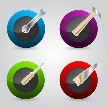 Buttons for the web with tool icons Stock Illustration