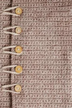 Buttons On Wool Texture. Wool With Wood Buttons Stock Photos