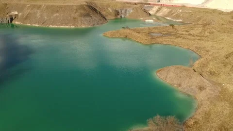 Buxton Quarry aerial footage - flying over the Blue Lagoon, HD. Stock Footage