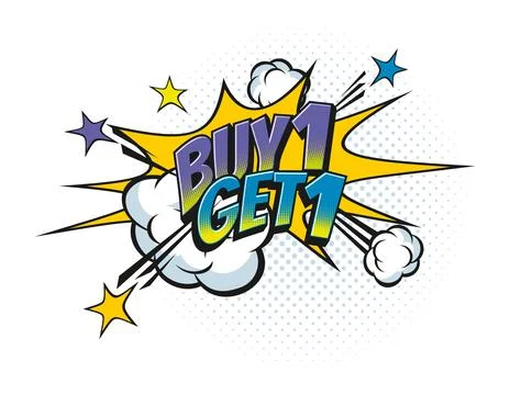 Buy 1 get 1 in comic pop art effect speech bubble Stock Illustration
