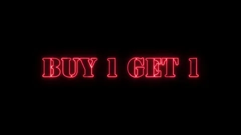Buy 1 Get 1 Red Neon Text Animation on Black Background Stock Footage 343756624