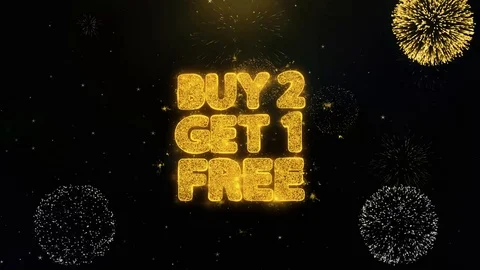 Buy 2 Get 1 Free Written Gold Particles Exploding Fireworks Display Stock Footage 99057710