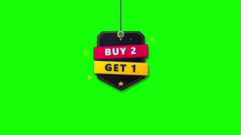 Buy 2 get 1 free promotional sale tag animation on green screen for e-comme.. Stock Footage 337553223