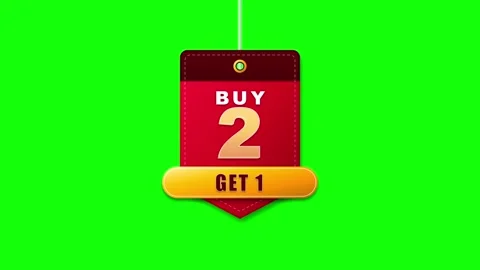 Buy 2 get 1 free promotional tag animation on green screen for retail marke.. Stock Footage 337553270