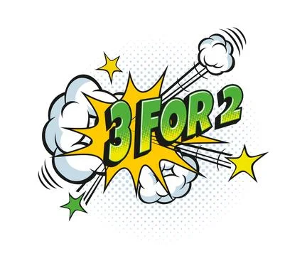 Buy 3 for 2 comic pop art effect speech bubble Stock Illustration