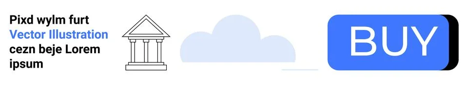 Buy button with blue background, classical architecture icon, cloud icon, and Stock Illustration