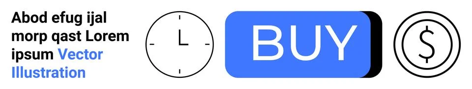 Buy Button with Clock and Dollar Icons alongside Text Sample in Blue and Bl.. イラスト素材