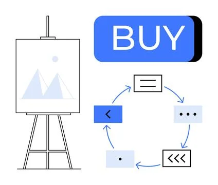 BUY button with flowchart indicating progress and feedback loops alongside an Illustrazione stock