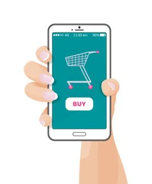 Buy Button on Web Application with Shopping Cart 스톡 일러스트