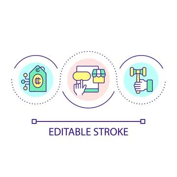 Buy goods with cryptocurrency loop concept icon Stock Illustration