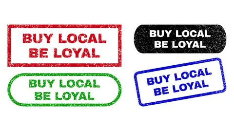 BUY LOCAL BE LOYAL Rectangle Stamp Seals Using Distress Style Stock Illustration
