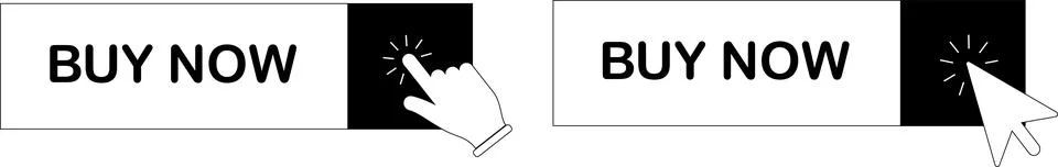 Buy now button with hand cursor with mouse clicking. Button hand pointer Stock Illustration