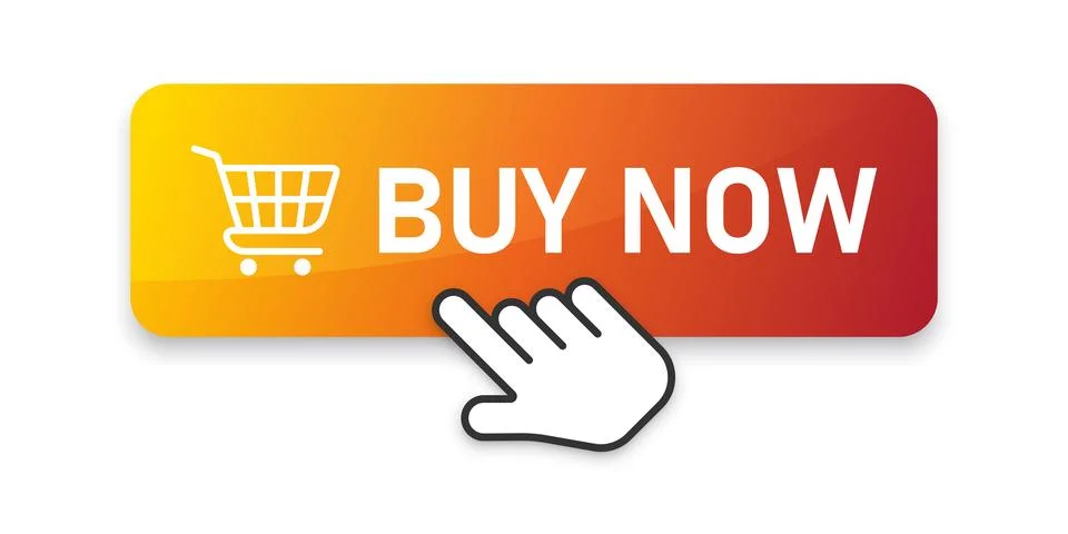 Buy now button icon in flat style. Shopping banner with hand pointer vector.. 스톡 일러스트