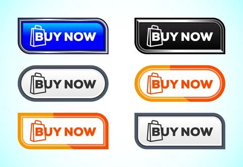 Buy Now button set of different shapes and colors. Suitable for mobile app,.. Illustrazione stock