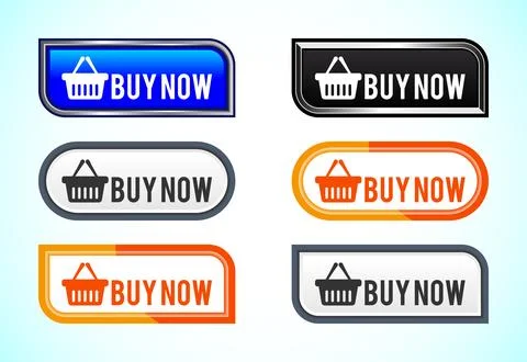 Buy Now button set of different shapes and colors. Suitable for mobile app,.. Illustrazione stock