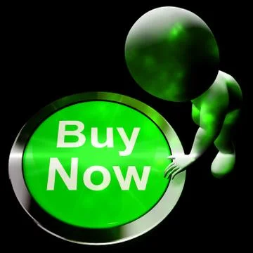 Buy Now Button Shows Purchasing 3d Rendering Stock Illustration