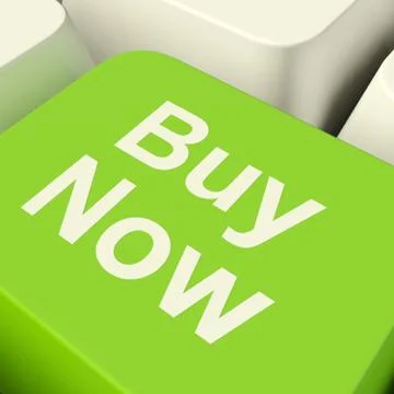 Buy now computer key in green showing purchases and online shopping Ilustración de archivo