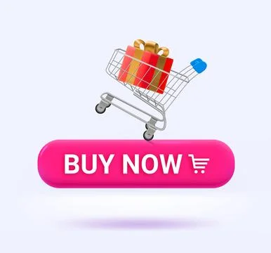 Buy now concept with button and shopping trolley. 3d vector illustration 스톡 일러스트