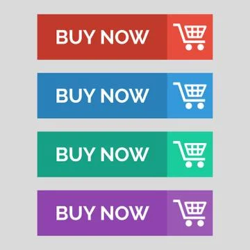 Buy now flat buttons on grey background. Stock Illustration