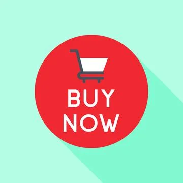 BUY NOW Red Circle Button with Shopping Cart Icon Stock Illustration