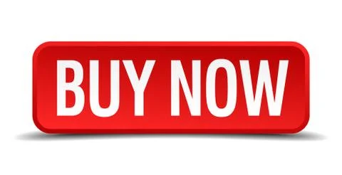 Buy now red three-dimensional square button isolated on white background 스톡 일러스트