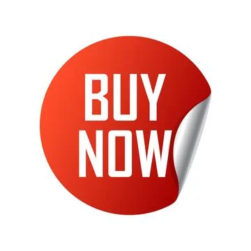 Buy now sticker button icon in flat style. Shopping banner with hand pointe.. Stock Illustration